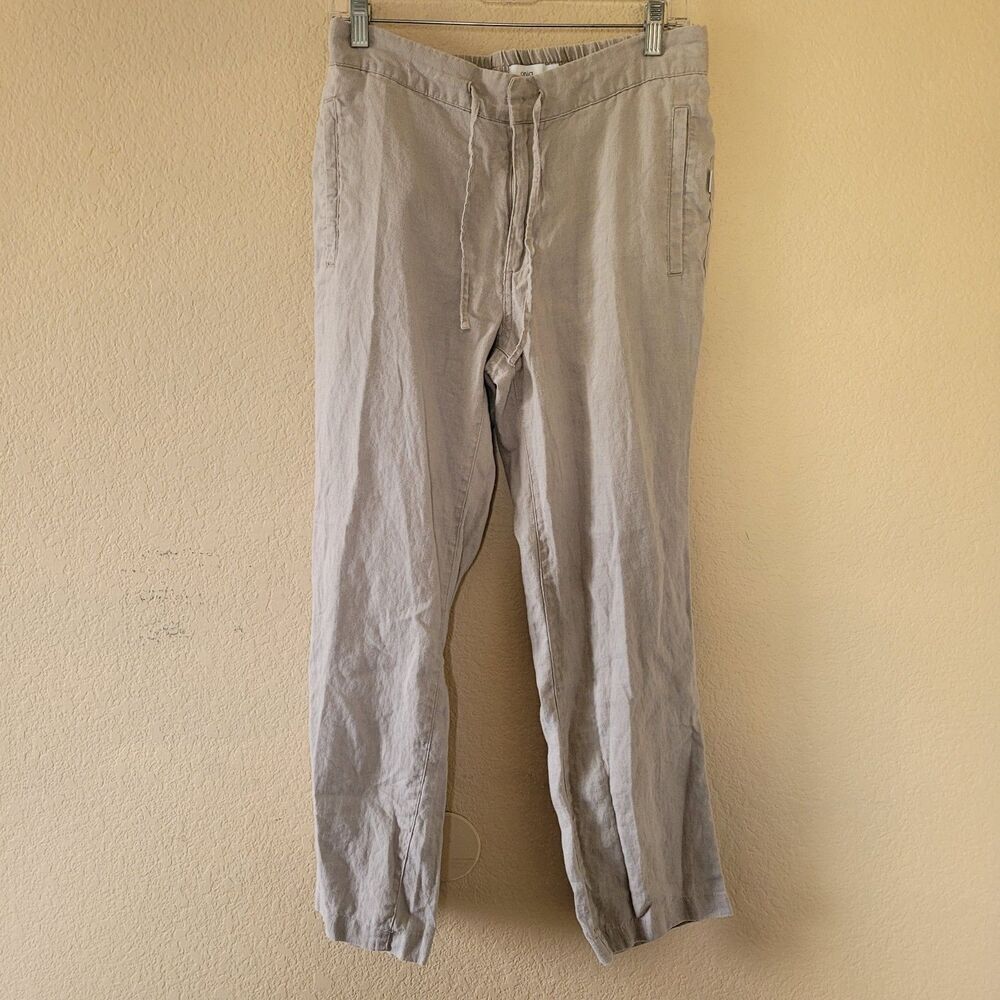 Onia 100% Linen Pants Womens Small Straight Leg Beige Drawstring Beachy Resort